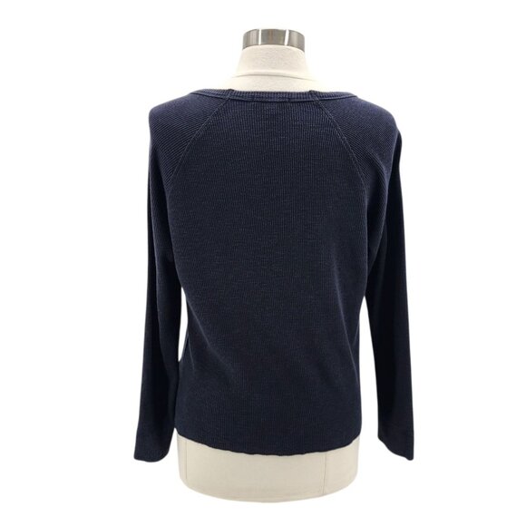 James Perse Standard Womens Large / 3 Top Waffle Knit Black Thermal Long Sleeve - Picture 4 of 9